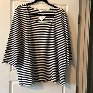 J. Jill NWT Nautical Stripe Square Neck Notch Hem Top Shirt Navy Cream Classic